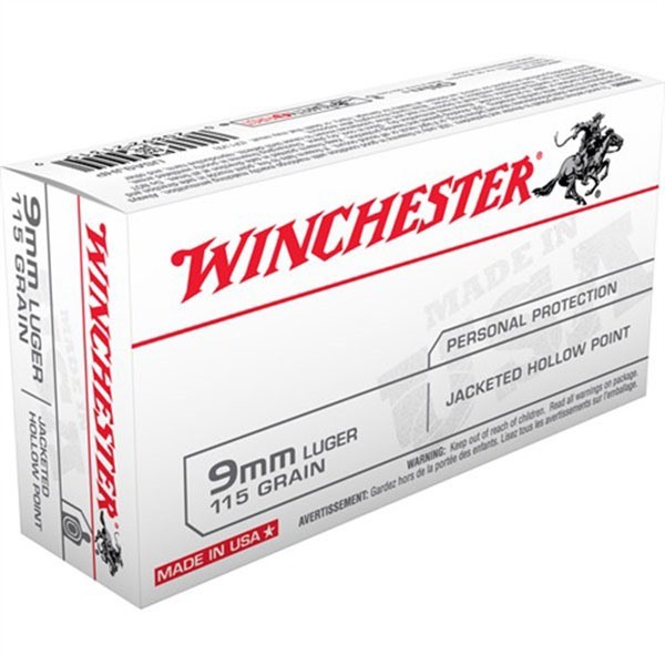 USA WHITE BOX 9MM LUGER JACKETED HOLLOW POINT HANDGUN AMMO