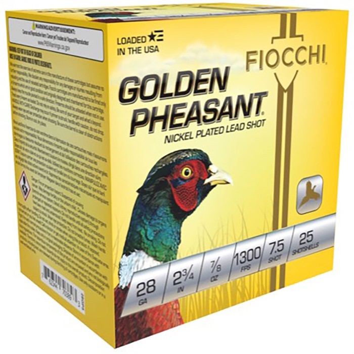 GOLDEN PHEASANT 28 GAUGE 2-3/4” #7.5 SHOT SHOTGUN AMMO