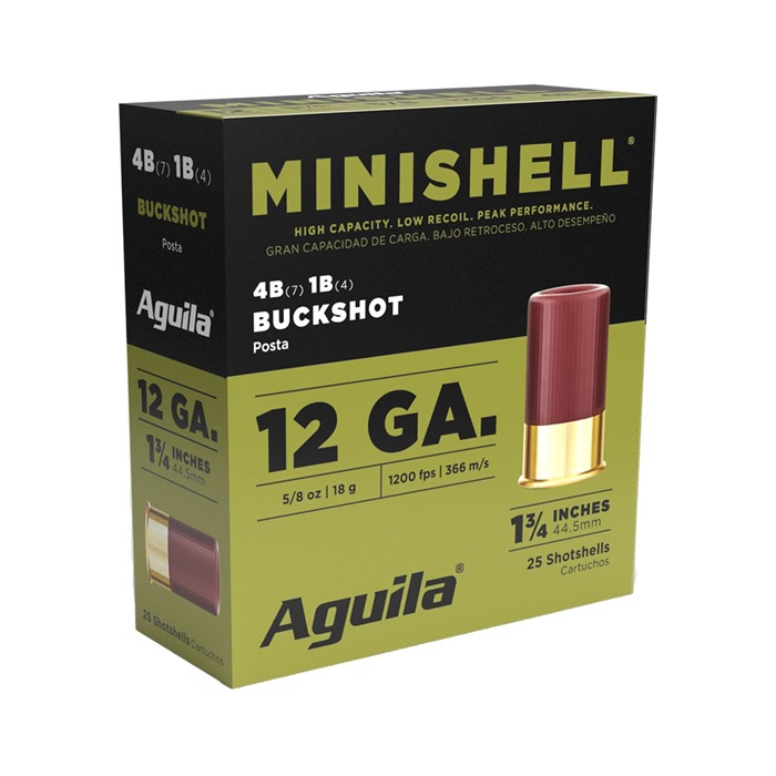MINISHELL BUCKSHOT 1-3/4'' 12GA AMMO - MINISHELL BUCKSHOT 12 GAUGE 1-3/4'' 5/8OZ #1 & #4 SHOT 25/BOX