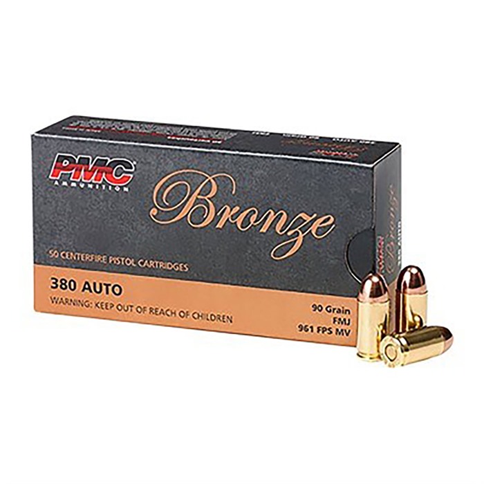 BRONZE 380 AUTO HANDGUN AMMO - 380 AUTO 90GR FULL METAL JACKET 300/PACK