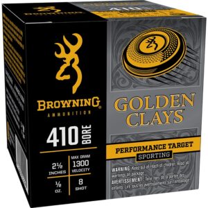 GOLDEN CLAYS 410 BORE 2-3/4” #8 SHOT SHOTGUN AMMO - GOLDEN CLAYS 410 BORE 2-1/2'' 1/2OZ #8 SHOT 25/BOX