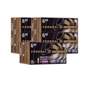 PRACTICE & DEFENSE 45 AUTO AMMO - 45 ACP 230GR HST JHP/SYNTECH TSJ 500/CASE