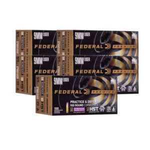 PRACTICE & DEFENSE 9MM LUGER AMMO - 9MM LUGER 124GR HST JHP/SYNTECH TSJ 500/CASE