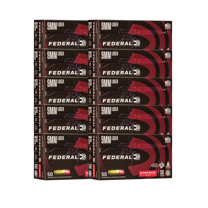 SYNTECH PCC 9MM LUGER AMMO - 9MM LUGER 130GR SYNTECH JACKET FLAT NOSE 500/CASE