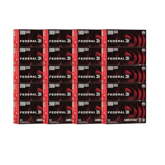 AMERICAN EAGLE 9MM LUGER AMMO - 9MM LUGER 124GR FULL METAL JACKET 1,000/CASE