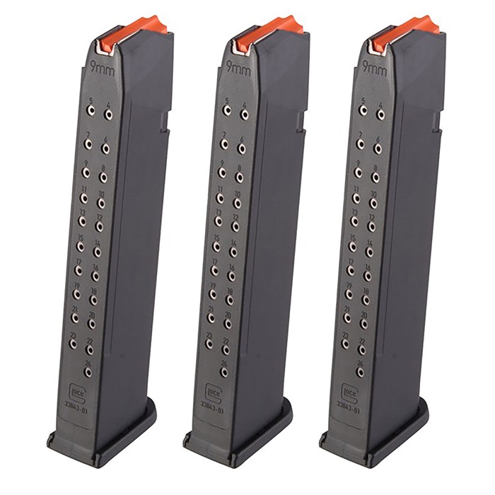 9MM LUGER MAGAZINES FOR GLOCK® 17/34 - MAGAZINE 9MM LUGER 24RD FOR GLOCK 17/34 BLACK 3/PACK